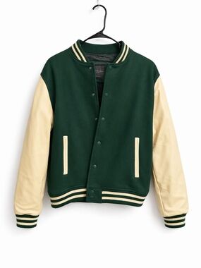 Primark Green and Cream Bomber-Style Varsity Jacket